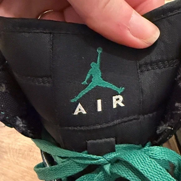 Air Jordan Black, Green and White High-Top Sneakers with Green Laces - Picture 7 of 15